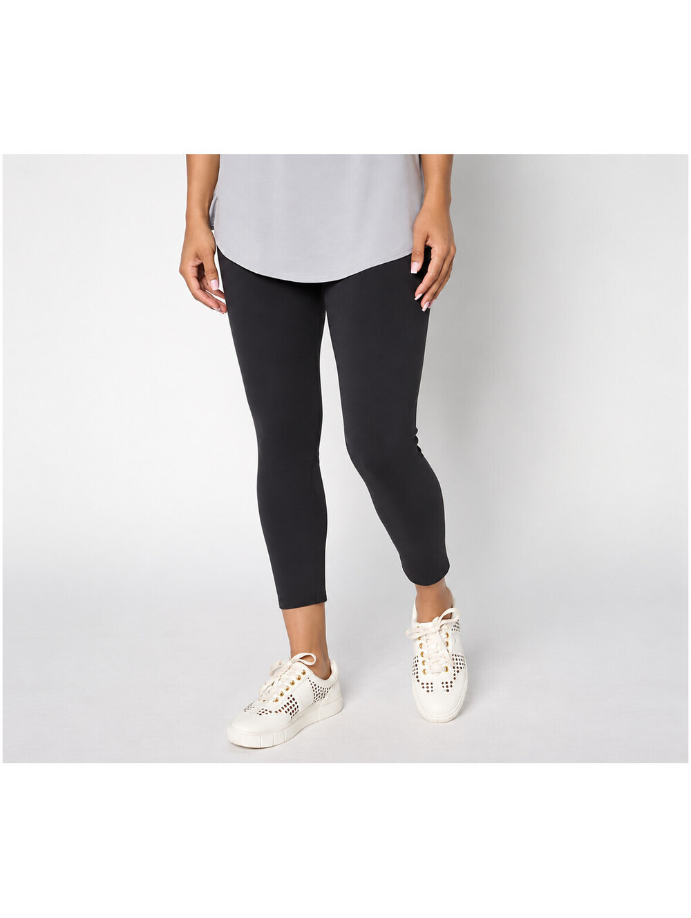LOGO Layers by Lori Goldstein Regular Washed Cropped Leggings Black, Large